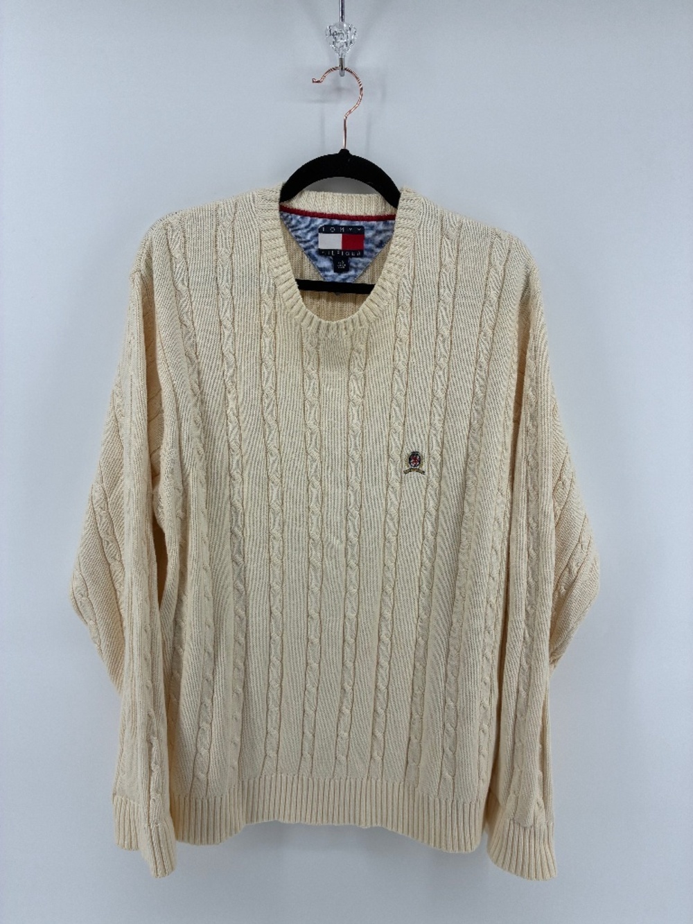 Tommy Hilfiger Men’s Cableknit Off White Crewneck Sweater